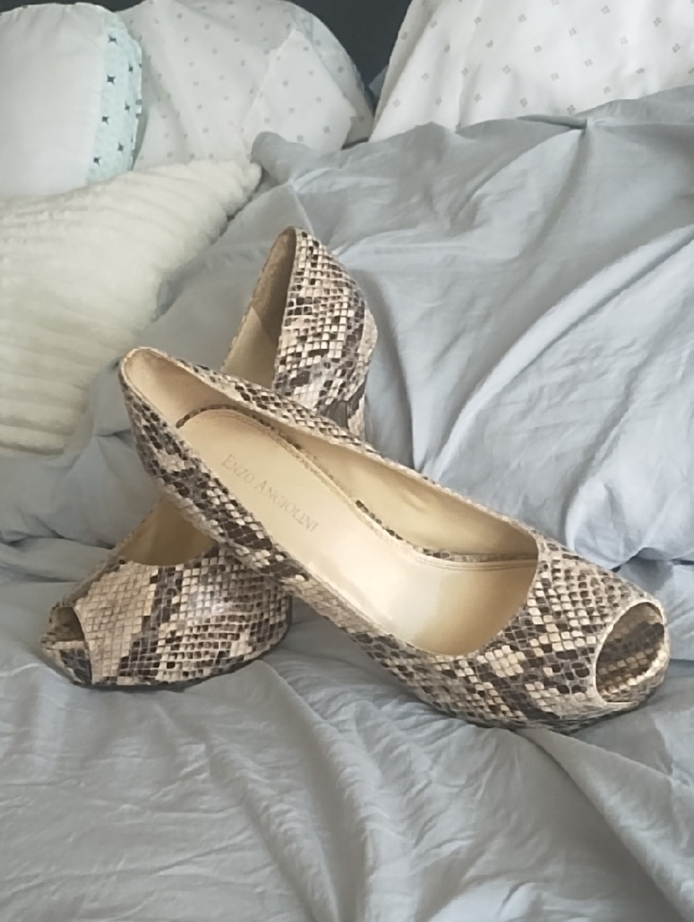 Enzo Angiolini Peep-Toe Snake Print Women’s Pumps - Neutral Tones